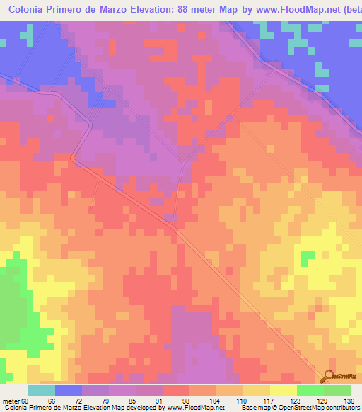 Colonia Primero de Marzo,Paraguay Elevation Map
