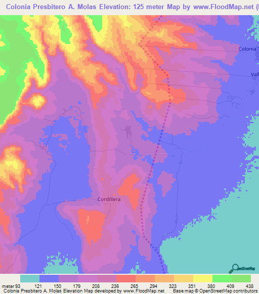 Colonia Presbitero A. Molas,Paraguay Elevation Map
