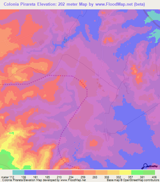 Colonia Pirareta,Paraguay Elevation Map