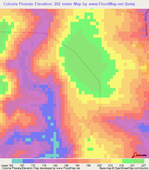 Colonia Pirareta,Paraguay Elevation Map