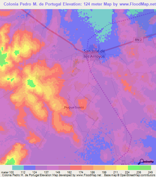 Colonia Pedro M. de Portugal,Paraguay Elevation Map