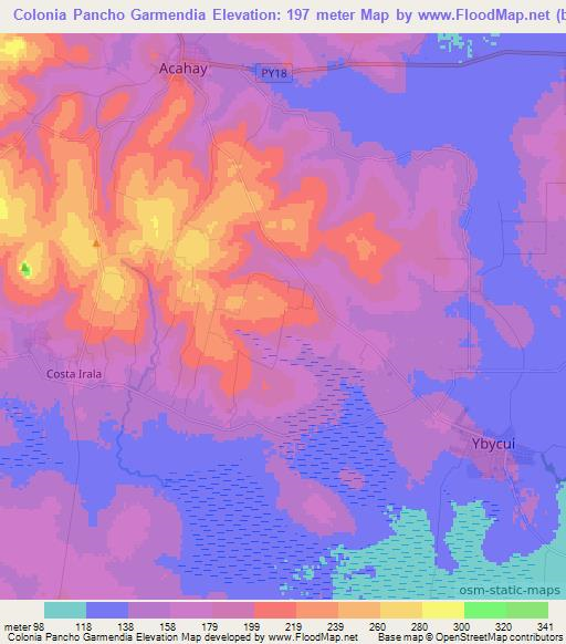 Colonia Pancho Garmendia,Paraguay Elevation Map