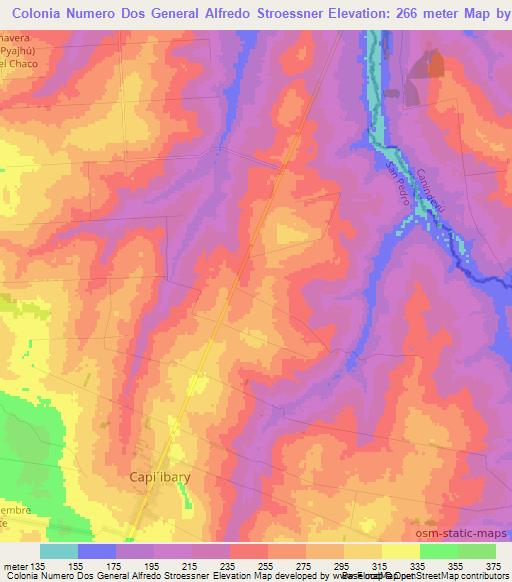 Colonia Numero Dos General Alfredo Stroessner,Paraguay Elevation Map