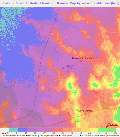 Colonia Nueva Australia,Paraguay Elevation Map