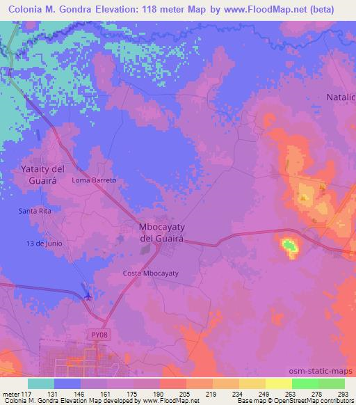 Colonia M. Gondra,Paraguay Elevation Map