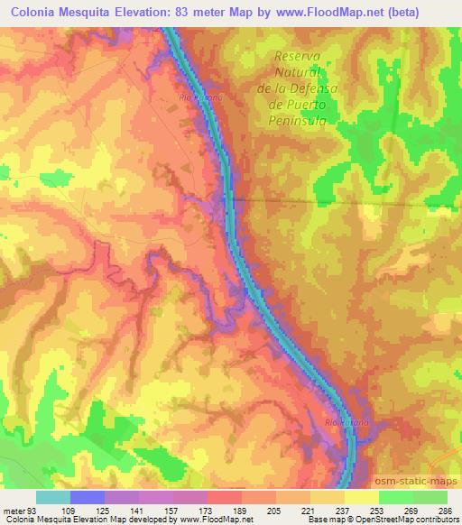 Colonia Mesquita,Paraguay Elevation Map