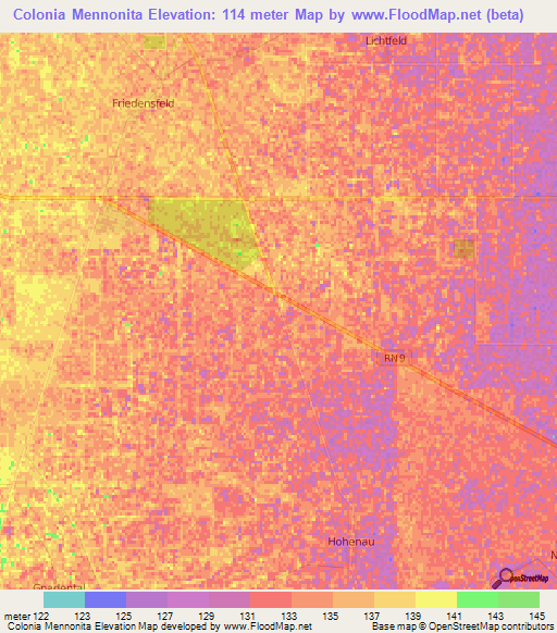 Colonia Mennonita,Paraguay Elevation Map