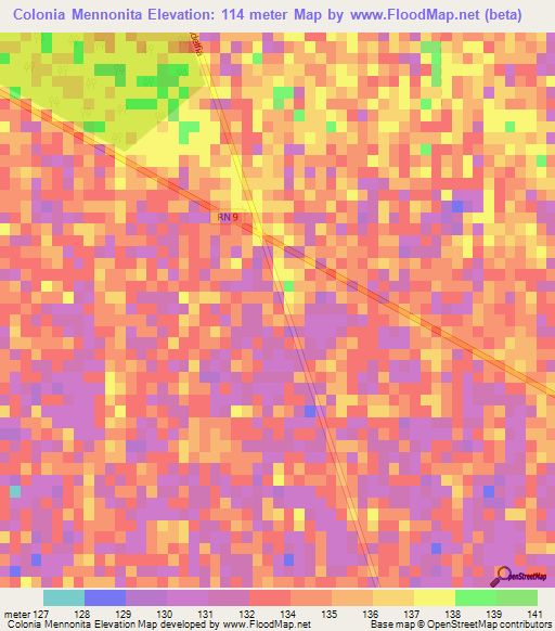 Colonia Mennonita,Paraguay Elevation Map