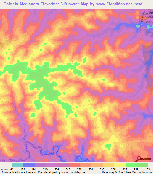 Colonia Medianera,Paraguay Elevation Map