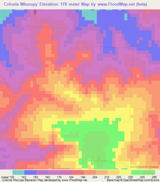 Colonia Mburupy,Paraguay Elevation Map