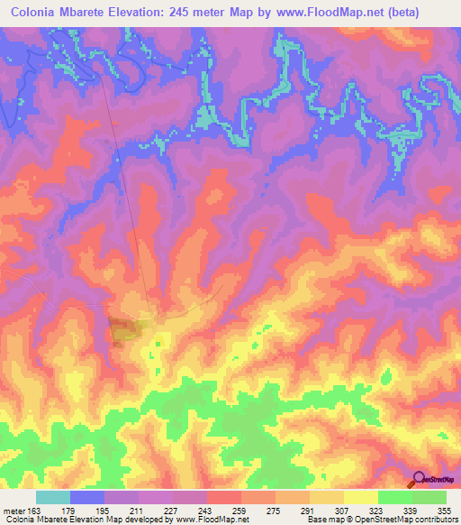 Colonia Mbarete,Paraguay Elevation Map