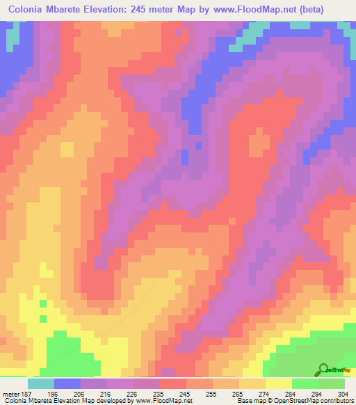 Colonia Mbarete,Paraguay Elevation Map