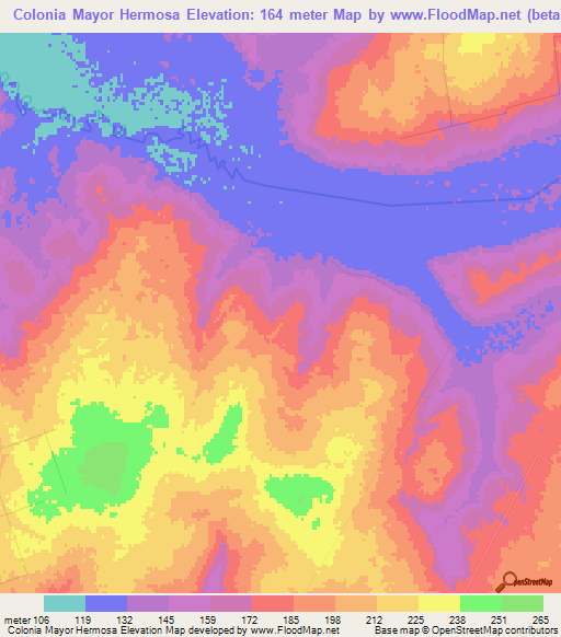 Colonia Mayor Hermosa,Paraguay Elevation Map