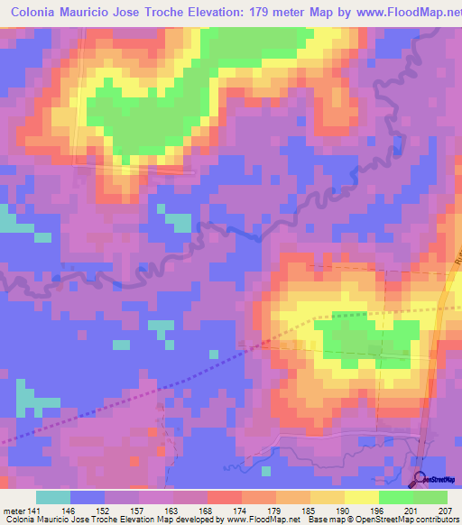 Colonia Mauricio Jose Troche,Paraguay Elevation Map
