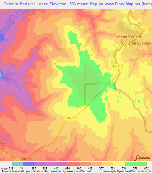 Colonia Mariscal Lopez,Paraguay Elevation Map