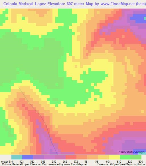 Colonia Mariscal Lopez,Paraguay Elevation Map