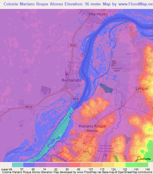 Colonia Mariano Roque Alonso,Paraguay Elevation Map
