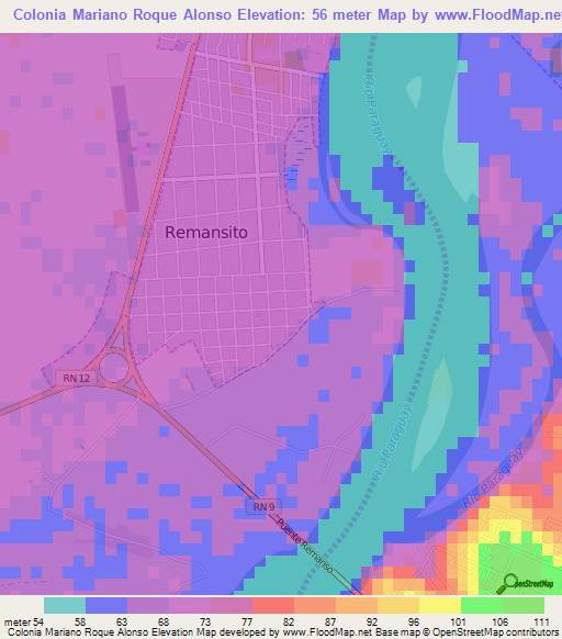 Colonia Mariano Roque Alonso,Paraguay Elevation Map
