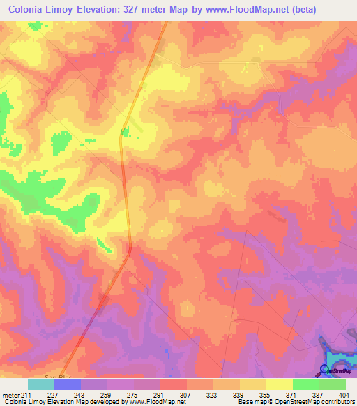 Colonia Limoy,Paraguay Elevation Map