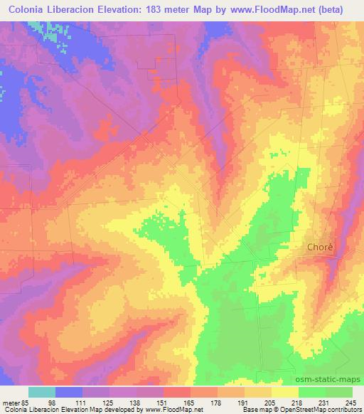 Colonia Liberacion,Paraguay Elevation Map