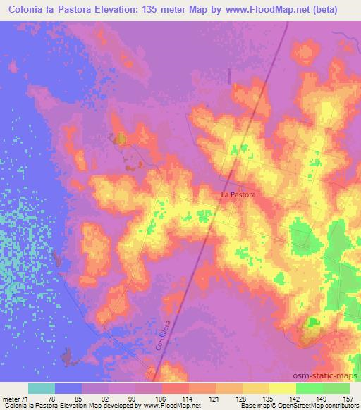 Colonia la Pastora,Paraguay Elevation Map