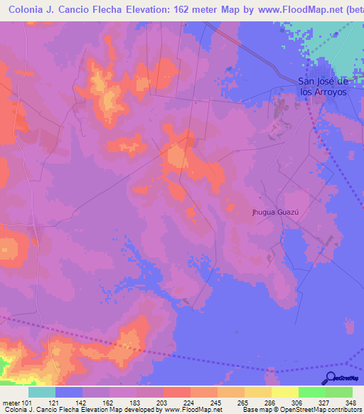 Colonia J. Cancio Flecha,Paraguay Elevation Map