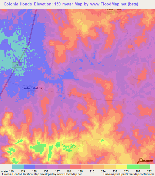 Colonia Hondo,Paraguay Elevation Map