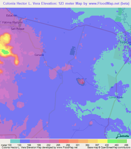 Colonia Hector L. Vera,Paraguay Elevation Map
