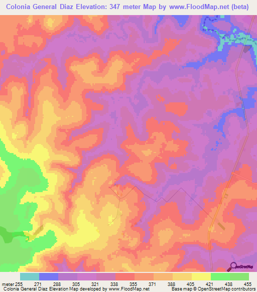 Colonia General Diaz,Paraguay Elevation Map