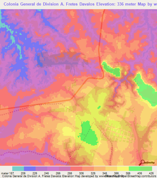 Colonia General de Division A. Fretes Davalos,Paraguay Elevation Map