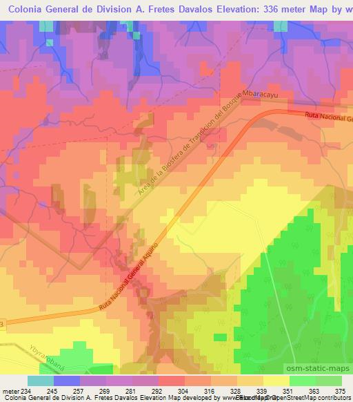 Colonia General de Division A. Fretes Davalos,Paraguay Elevation Map