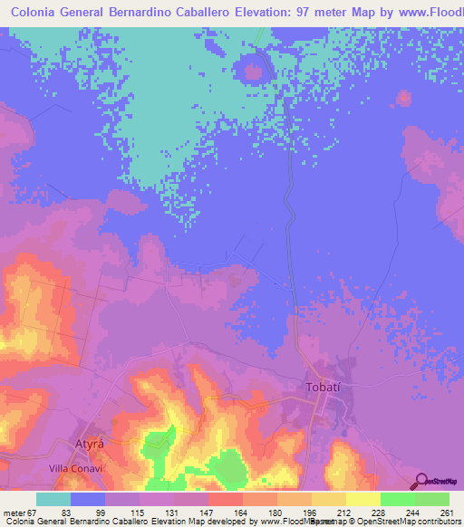 Colonia General Bernardino Caballero,Paraguay Elevation Map
