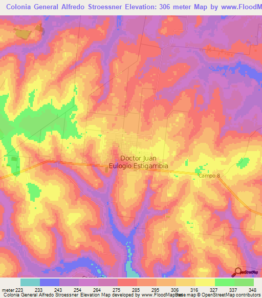 Colonia General Alfredo Stroessner,Paraguay Elevation Map