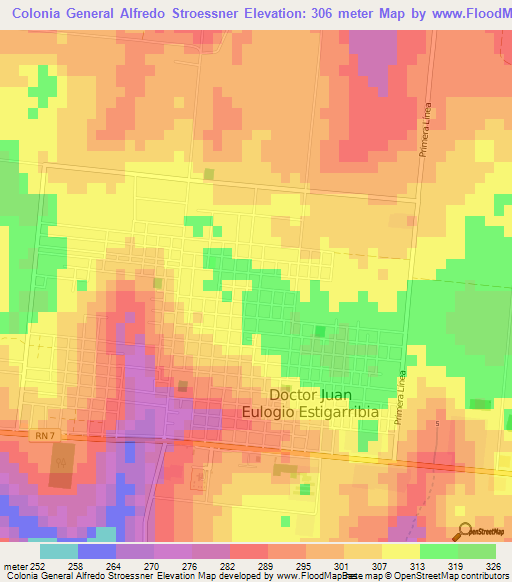 Colonia General Alfredo Stroessner,Paraguay Elevation Map