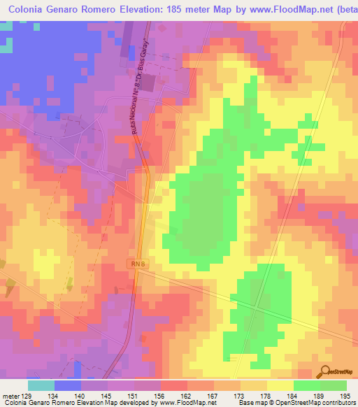 Colonia Genaro Romero,Paraguay Elevation Map