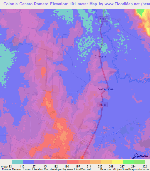 Colonia Genaro Romero,Paraguay Elevation Map