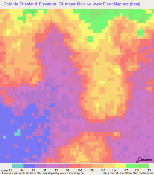 Colonia Friesland,Paraguay Elevation Map