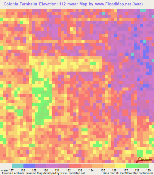 Colonia Fernheim,Paraguay Elevation Map
