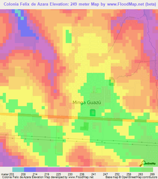 Colonia Felix de Azara,Paraguay Elevation Map