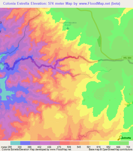 Colonia Estrella,Paraguay Elevation Map
