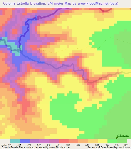 Colonia Estrella,Paraguay Elevation Map