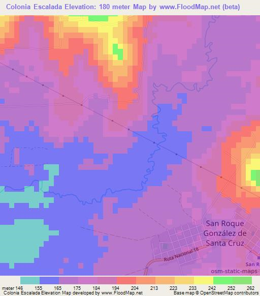 Colonia Escalada,Paraguay Elevation Map