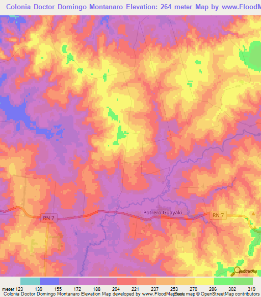 Colonia Doctor Domingo Montanaro,Paraguay Elevation Map