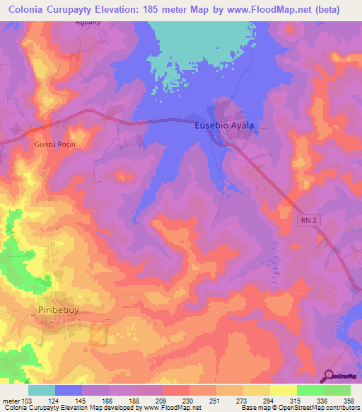 Colonia Curupayty,Paraguay Elevation Map