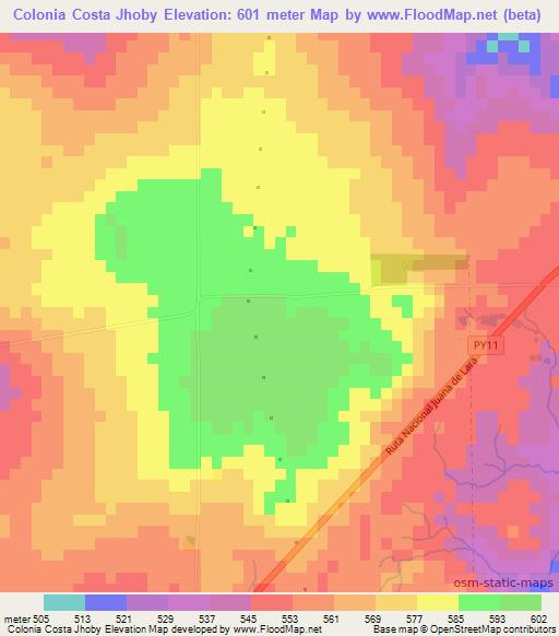 Colonia Costa Jhoby,Paraguay Elevation Map
