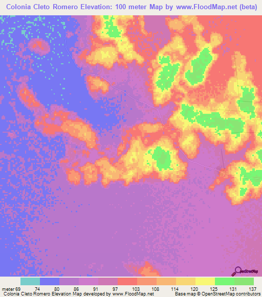 Colonia Cleto Romero,Paraguay Elevation Map