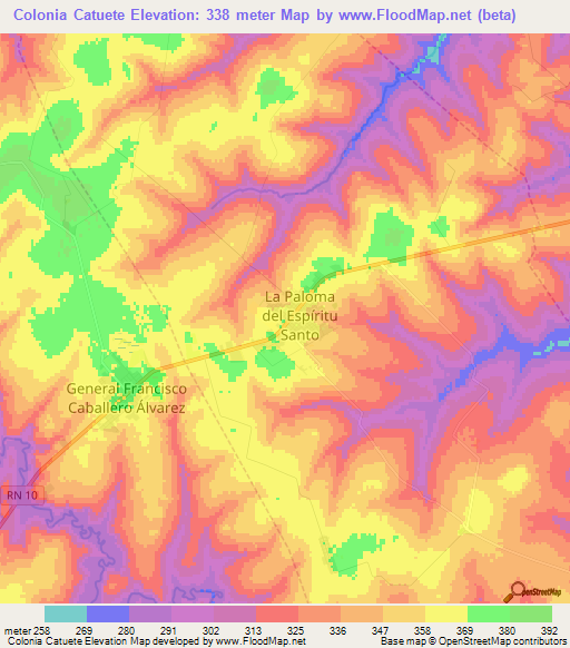 Colonia Catuete,Paraguay Elevation Map