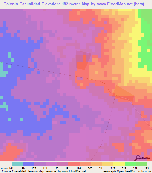 Colonia Casualidad,Paraguay Elevation Map