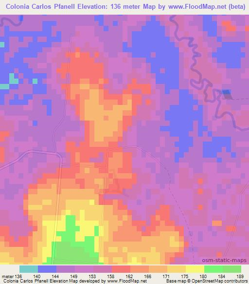 Colonia Carlos Pfanell,Paraguay Elevation Map