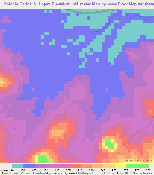 Colonia Carlos A. Lopez,Paraguay Elevation Map